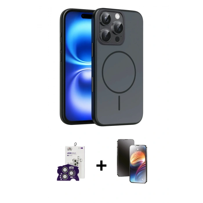 MARSİLYAN™- iPhone 16 Pro Max Kılıf Atlas Asil Prime - Siyah 3D Antistatik Mat Seramik Nano Ekran Koruyucu + Bilvis Titan Kamera Lens - GS