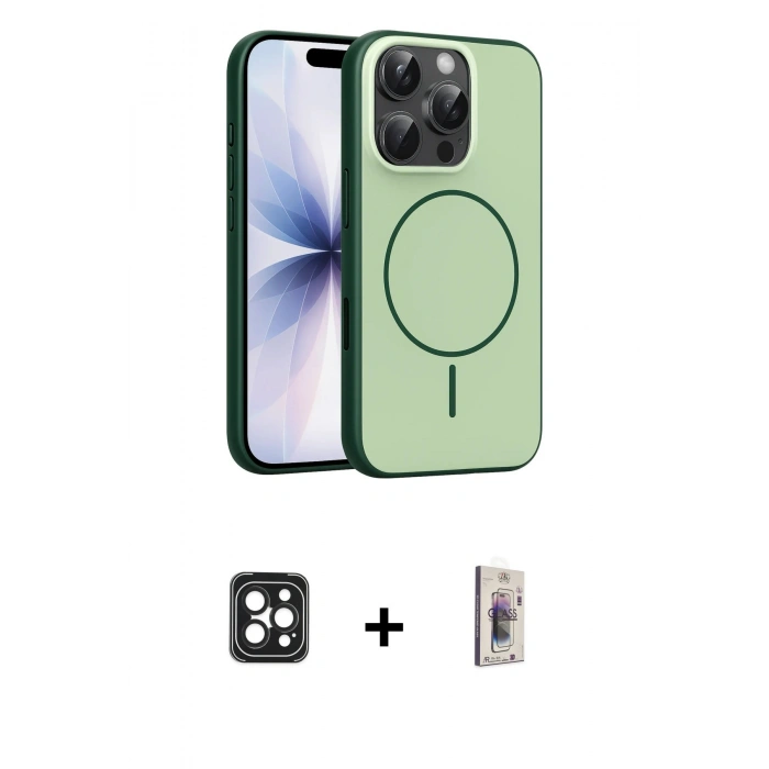 MARSİLYAN™- iPhone 16 Pro Max Kılıf Atlas Asil Prime - Siyah Bilvis 3D Cam Ekran Koruyucu + PVD Metal Kamera Lens - SH