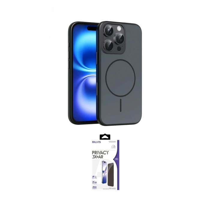 MARSİLYAN™- iPhone 16 Pro Max Kılıf Atlas Asil Prime - Siyah Bilvis 3X AR Hayalet Cam Ekran Koruyucu