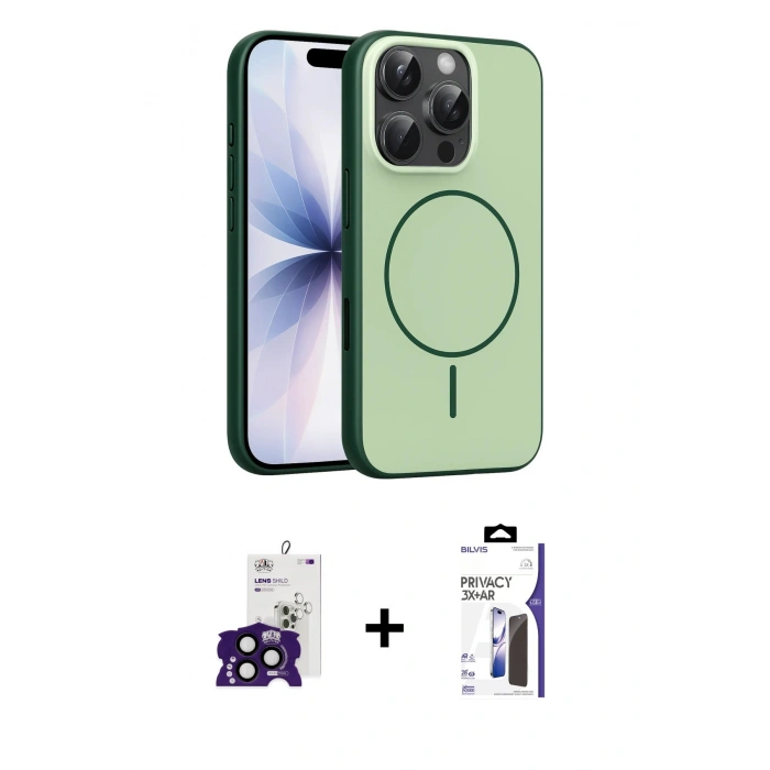 MARSİLYAN™- iPhone 16 Pro Max Kılıf Atlas Asil Prime - Siyah Bilvis 3X AR Hayalet Cam Ekran Koruyucu + Bilvis Titan Kamera Lens - SH