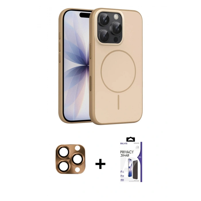 MARSİLYAN™- iPhone 16 Pro Max Kılıf Atlas Asil Prime - Siyah Bilvis 3X AR Hayalet Cam Ekran Koruyucu + Pers Alüminyum Kamera Lens - CLTM