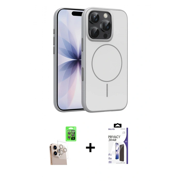 MARSİLYAN™- iPhone 16 Pro Max Kılıf Atlas Asil Prime - Siyah Bilvis 3X AR Hayalet Cam Ekran Koruyucu + Raze Metal Kamera Lens - NLGY