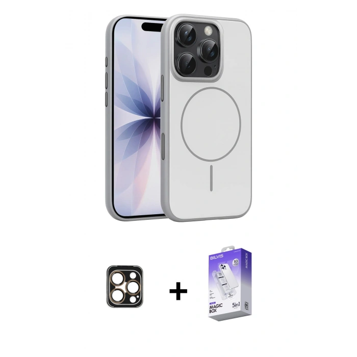 MARSİLYAN™- iPhone 16 Pro Max Kılıf Atlas Asil Prime - Siyah Bilvis 5in1 3D Magic Cam Ekran Koruyucu + PVD Metal Kamera Lens - GD