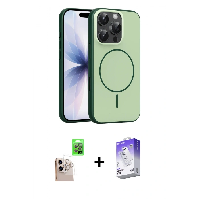 MARSİLYAN™- iPhone 16 Pro Max Kılıf Atlas Asil Prime - Siyah Bilvis 5in1 3D Magic Cam Ekran Koruyucu + Raze Metal Kamera Lens - NLGY
