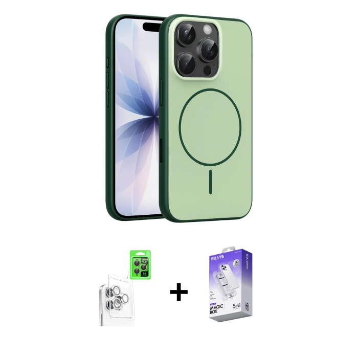 MARSİLYAN™- iPhone 16 Pro Max Kılıf Atlas Asil Prime - Siyah Bilvis 5in1 3D Magic Cam Ekran Koruyucu + Raze Metal Kamera Lens - BZ