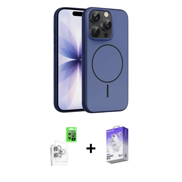 MARSİLYAN™- iPhone 16 Pro Max Kılıf Atlas Asil Prime - Siyah Bilvis 5in1 3D Magic Cam Ekran Koruyucu + Raze Metal Kamera Lens - BZ