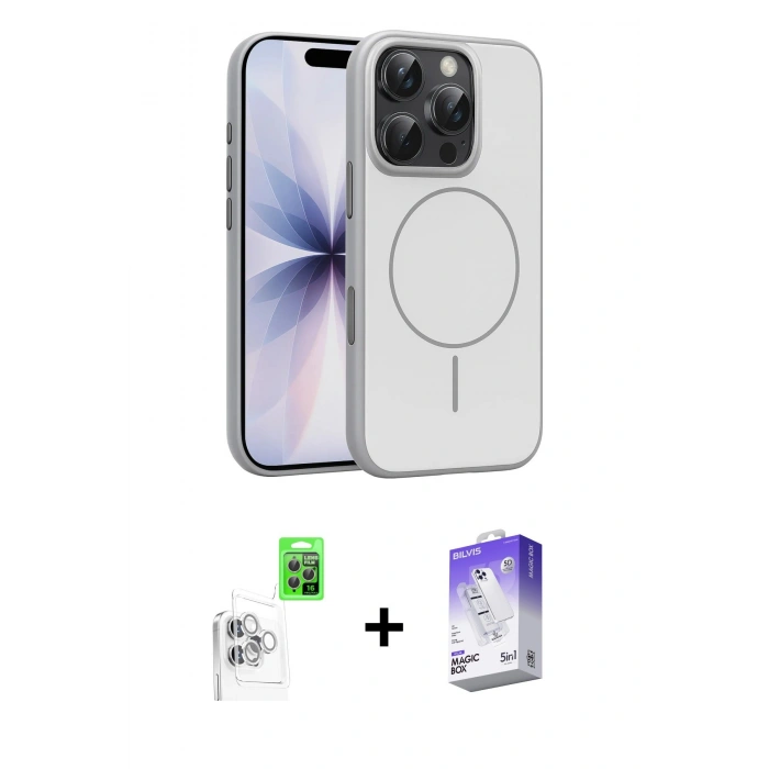 MARSİLYAN™- iPhone 16 Pro Max Kılıf Atlas Asil Prime - Siyah Bilvis 5in1 3D Magic Cam Ekran Koruyucu + Raze Metal Kamera Lens - BZ