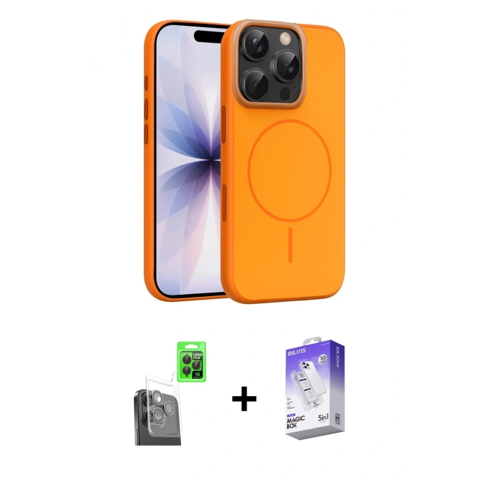 MARSİLYAN™- iPhone 16 Pro Max Kılıf Atlas Asil Prime - Siyah Bilvis 5in1 3D Magic Cam Ekran Koruyucu + Siyah Raze Metal Kamera Lens