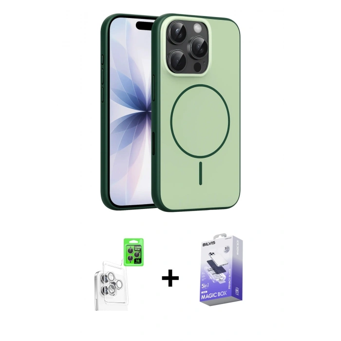 MARSİLYAN™- iPhone 16 Pro Max Kılıf Atlas Asil Prime - Siyah Bilvis 5in1 5D Magic Hayalet Cam Ekran Koruyucu + Raze Metal Kamera Lens - BZ