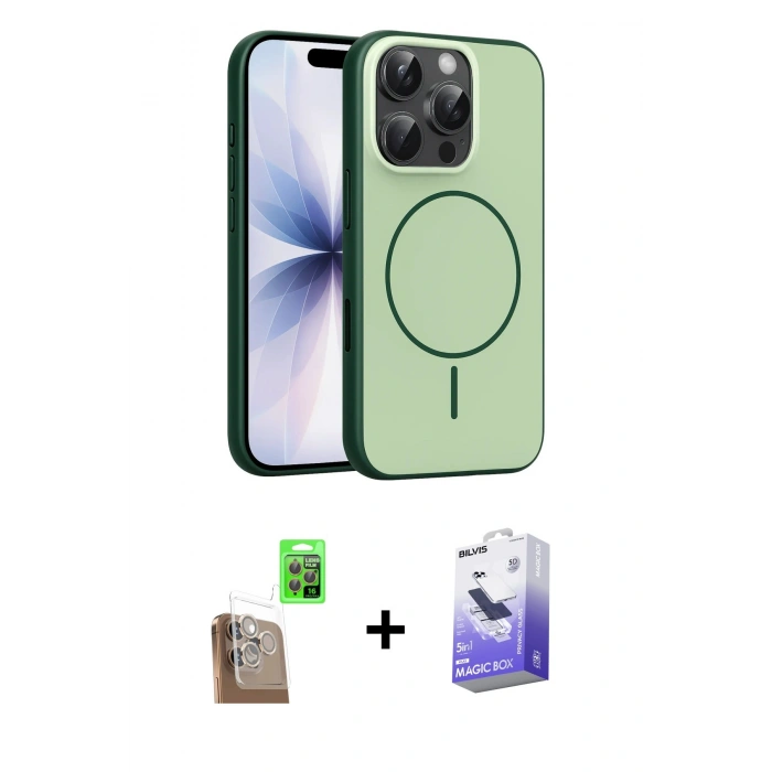 MARSİLYAN™- iPhone 16 Pro Max Kılıf Atlas Asil Prime - Siyah Bilvis 5in1 5D Magic Hayalet Cam Ekran Koruyucu + Raze Metal Kamera Lens - CLTM