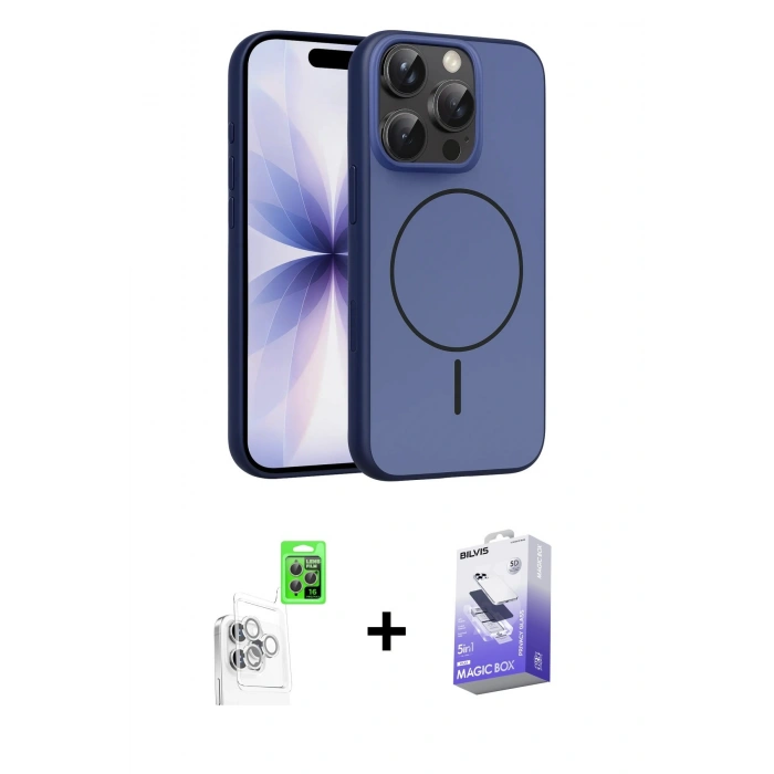 MARSİLYAN™- iPhone 16 Pro Max Kılıf Atlas Asil Prime - Siyah Bilvis 5in1 5D Magic Hayalet Cam Ekran Koruyucu + Raze Metal Kamera Lens - BZ