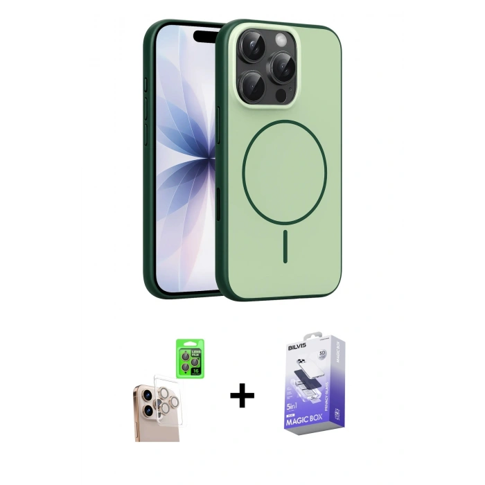 MARSİLYAN™- iPhone 16 Pro Max Kılıf Atlas Asil Prime - Siyah Bilvis 5in1 5D Magic Hayalet Cam Ekran Koruyucu + Raze Metal Kamera Lens - NLGY