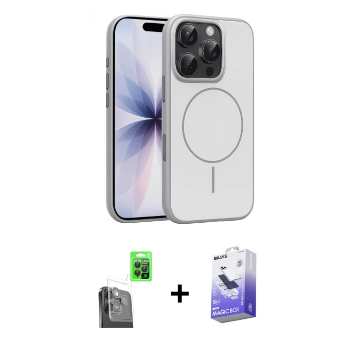 MARSİLYAN™- iPhone 16 Pro Max Kılıf Atlas Asil Prime - Siyah Bilvis 5in1 5D Magic Hayalet Cam Ekran Koruyucu + Raze Metal Kamera Lens - SH