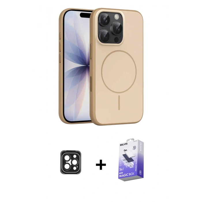 MARSİLYAN™- iPhone 16 Pro Max Kılıf Atlas Asil Prime - Siyah Bilvis 5in1 5D Magic Hayalet Cam Ekran Koruyucu + PVD Metal Kamera Lens - SH