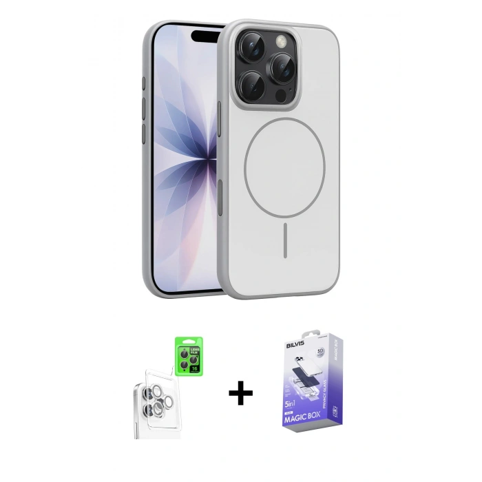 MARSİLYAN™- iPhone 16 Pro Max Kılıf Atlas Asil Prime - Siyah Bilvis 5in1 5D Magic Hayalet Cam Ekran Koruyucu + Raze Metal Kamera Lens - BZ
