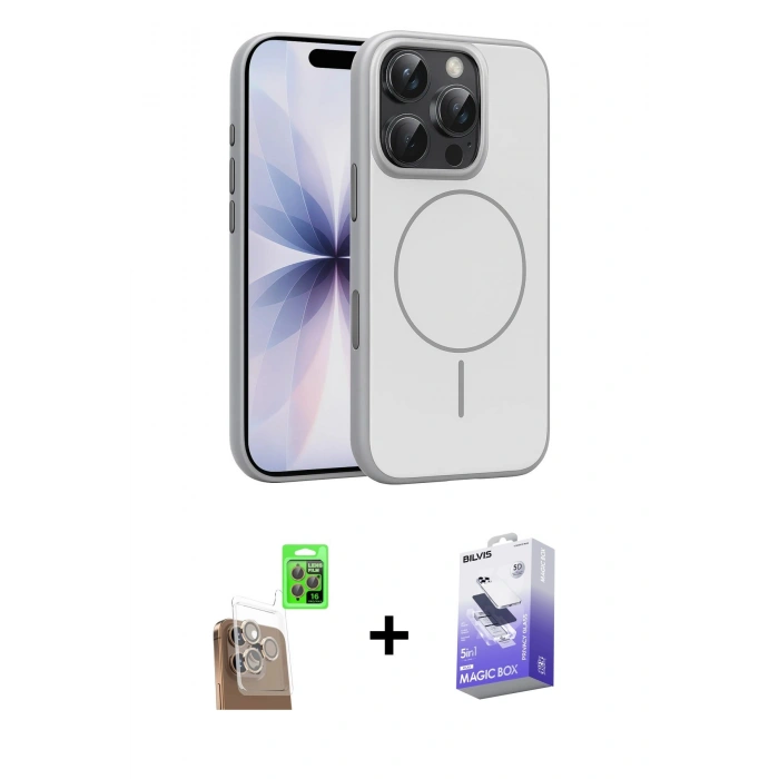 MARSİLYAN™- iPhone 16 Pro Max Kılıf Atlas Asil Prime - Siyah Bilvis 5in1 5D Magic Hayalet Cam Ekran Koruyucu + Raze Metal Kamera Lens - CLTM