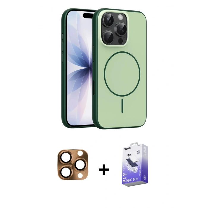MARSİLYAN™- iPhone 16 Pro Max Kılıf Atlas Asil Prime - Siyah Bilvis 5in1 5D Magic Hayalet Cam Ekran Koruyucu + Pers Alüminyum Kamera Lens - CLTM
