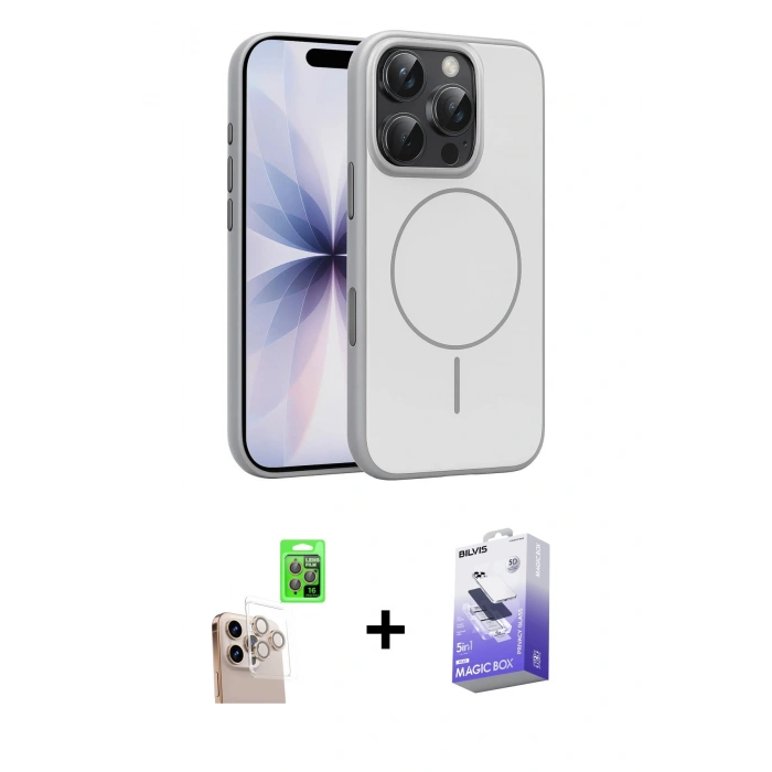 MARSİLYAN™- iPhone 16 Pro Max Kılıf Atlas Asil Prime - Siyah Bilvis 5in1 5D Magic Hayalet Cam Ekran Koruyucu + Raze Metal Kamera Lens - NLGY