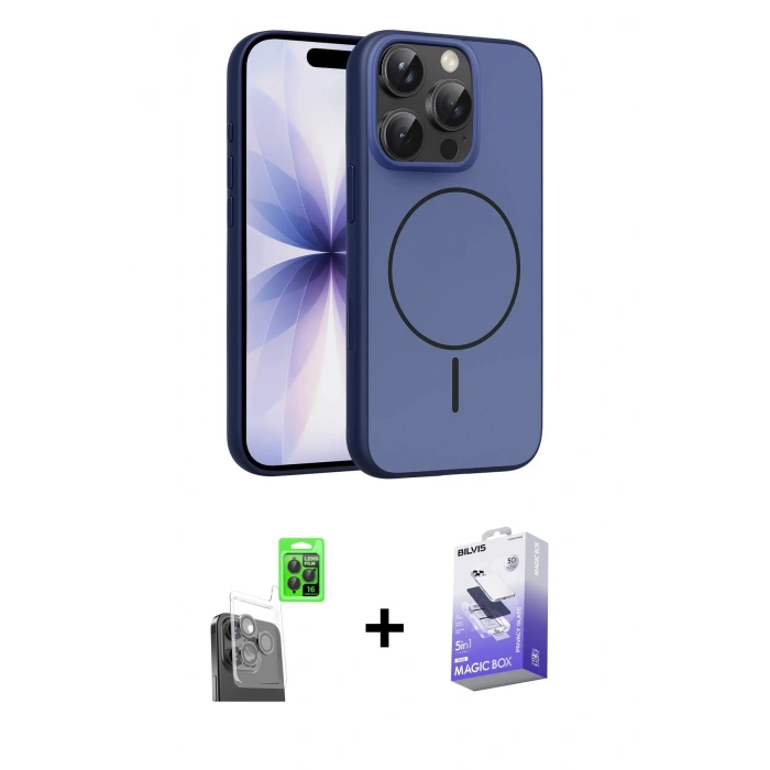 MARSİLYAN™- iPhone 16 Pro Max Kılıf Atlas Asil Prime - Siyah Bilvis 5in1 5D Magic Hayalet Cam Ekran Koruyucu + Raze Metal Kamera Lens - SH