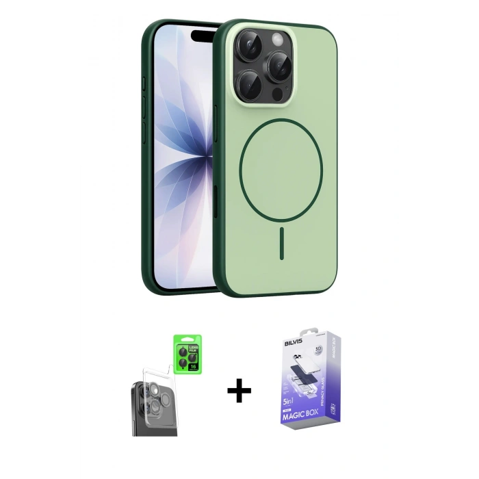 MARSİLYAN™- iPhone 16 Pro Max Kılıf Atlas Asil Prime - Siyah Bilvis 5in1 5D Magic Hayalet Cam Ekran Koruyucu + Raze Metal Kamera Lens - SH