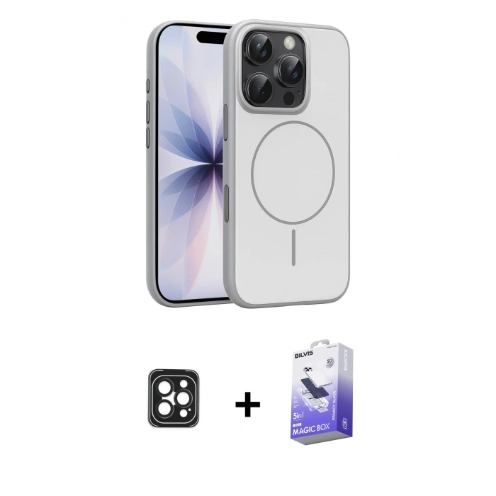 MARSİLYAN™- iPhone 16 Pro Max Kılıf Atlas Asil Prime - Siyah Bilvis 5in1 5D Magic Hayalet Cam Ekran Koruyucu + PVD Metal Kamera Lens - SH