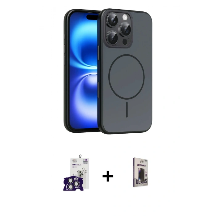 MARSİLYAN™- iPhone 16 Pro Max Kılıf Atlas Asil Prime - Siyah Bilvis Hayalet Cam Ekran Koruyucu + Bilvis Titan Kamera Lens - TMGI