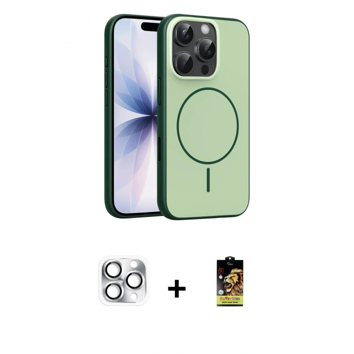 MARSİLYAN™- iPhone 16 Pro Max Kılıf Atlas Asil Prime - Siyah Buffer Cam Ekran Koruyucu + Pers Alüminyum Kamera Lens - GS