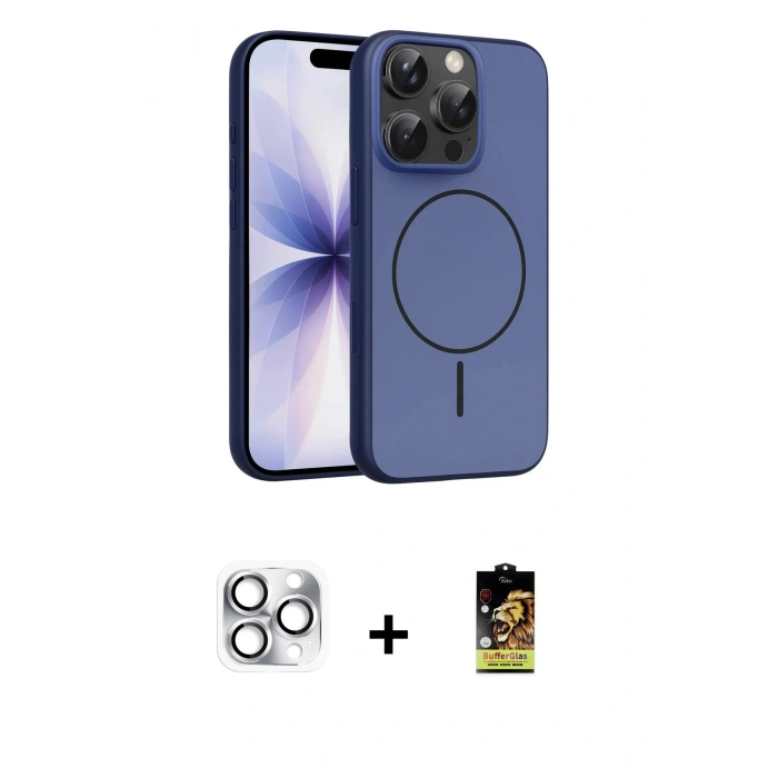 MARSİLYAN™- iPhone 16 Pro Max Kılıf Atlas Asil Prime - Siyah Buffer Cam Ekran Koruyucu + Pers Alüminyum Kamera Lens - GS