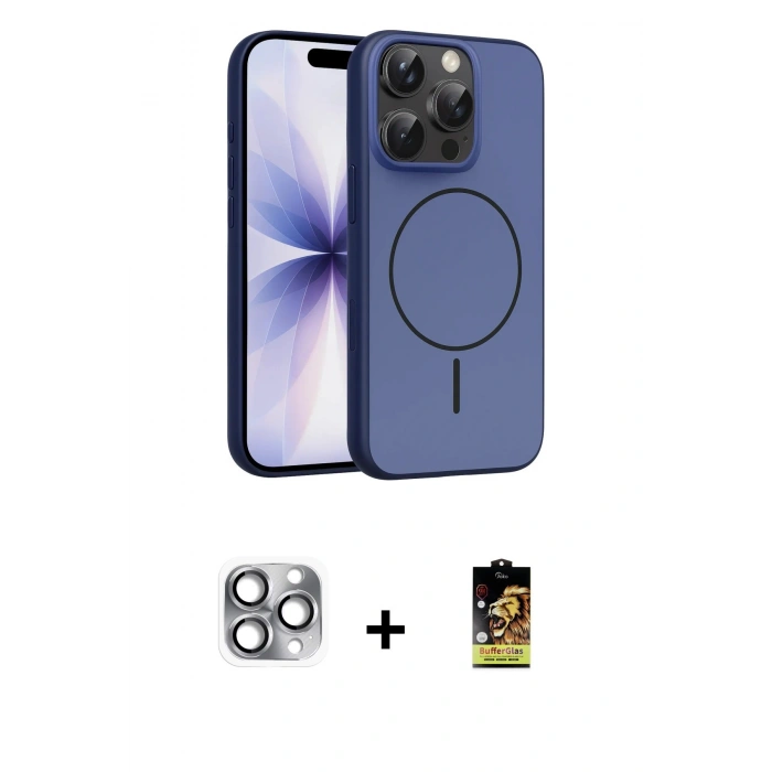 MARSİLYAN™- iPhone 16 Pro Max Kılıf Atlas Asil Prime - Siyah Buffer Cam Ekran Koruyucu + Pers Alüminyum Kamera Lens - GI