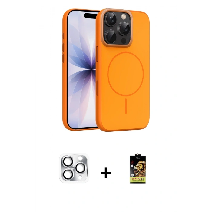 MARSİLYAN™- iPhone 16 Pro Max Kılıf Atlas Asil Prime - Siyah Buffer Cam Ekran Koruyucu + Pers Alüminyum Kamera Lens - GS