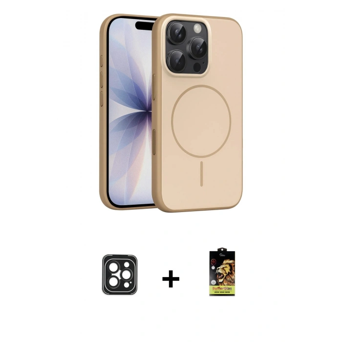 MARSİLYAN™- iPhone 16 Pro Max Kılıf Atlas Asil Prime - Siyah Buffer Cam Ekran Koruyucu + PVD Metal Kamera Lens - SH