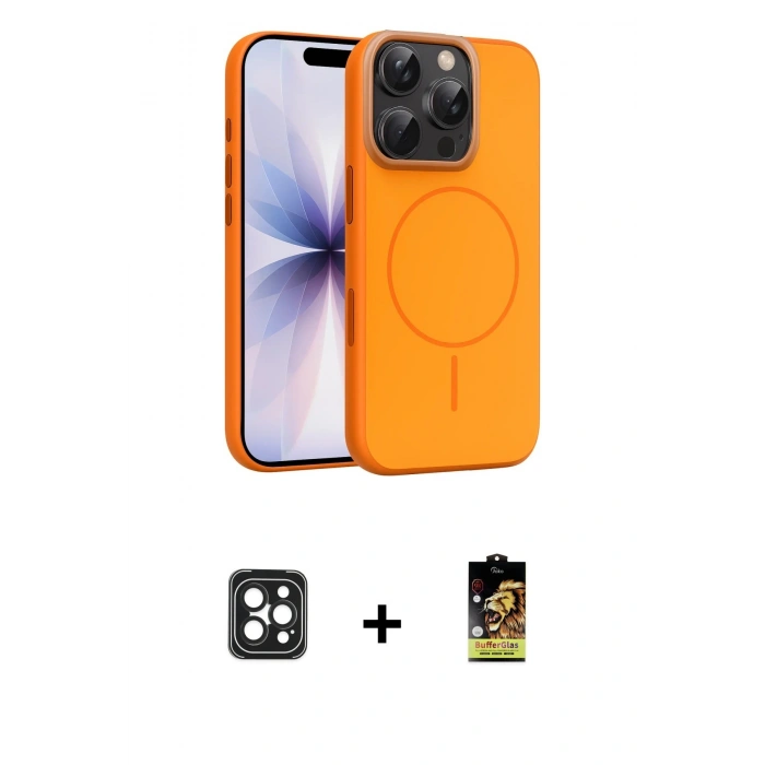 MARSİLYAN™- iPhone 16 Pro Max Kılıf Atlas Asil Prime - Siyah Buffer Cam Ekran Koruyucu + PVD Metal Kamera Lens - SH