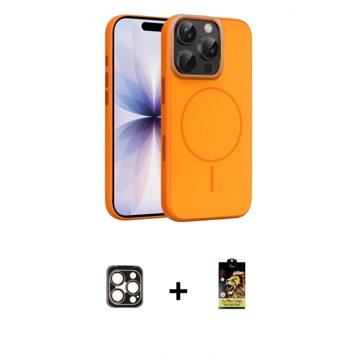 MARSİLYAN™- iPhone 16 Pro Max Kılıf Atlas Asil Prime - Siyah Buffer Cam Ekran Koruyucu + PVD Metal Kamera Lens - GD