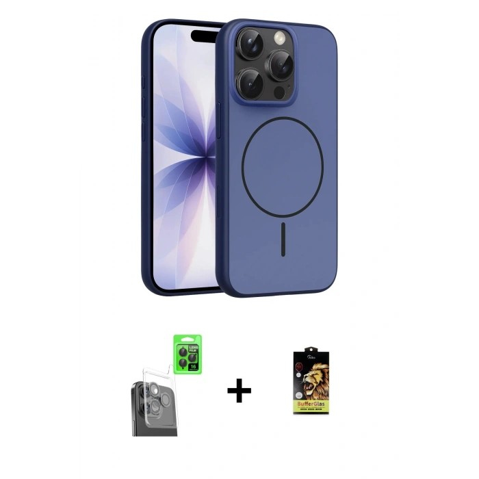 MARSİLYAN™- iPhone 16 Pro Max Kılıf Atlas Asil Prime - Siyah Buffer Cam Ekran Koruyucu + Raze Metal Kamera Lens - SH
