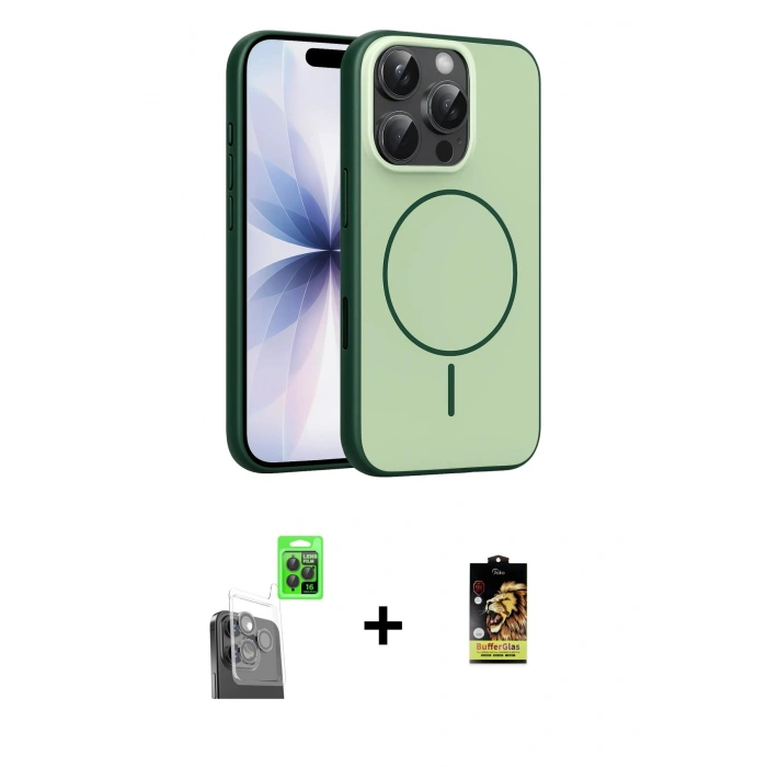 MARSİLYAN™- iPhone 16 Pro Max Kılıf Atlas Asil Prime - Siyah Buffer Cam Ekran Koruyucu + Raze Metal Kamera Lens - SH