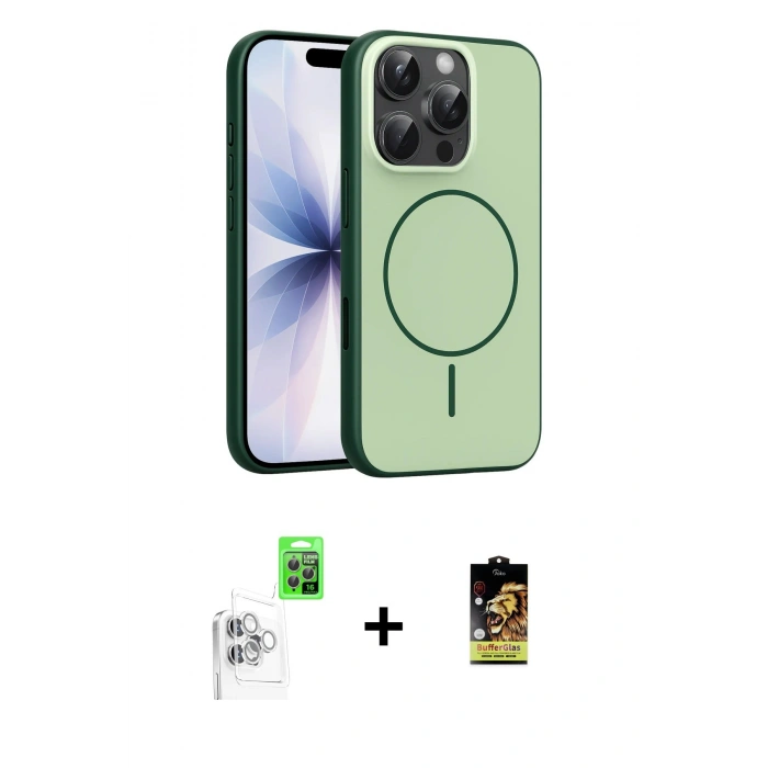 MARSİLYAN™- iPhone 16 Pro Max Kılıf Atlas Asil Prime - Siyah Buffer Cam Ekran Koruyucu + Raze Metal Kamera Lens - BZ