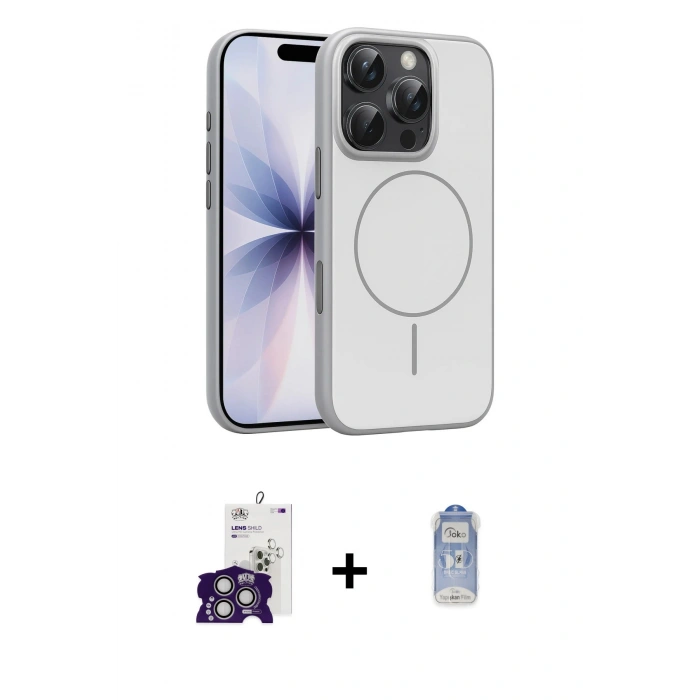 MARSİLYAN™- iPhone 16 Pro Max Kılıf Atlas Asil Prime - Siyah Joko Magic 5D Cam + Gümüş Bilvis Titan Kamera Lens