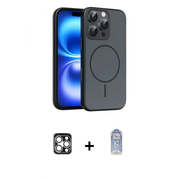 MARSİLYAN™- iPhone 16 Pro Max Kılıf Atlas Asil Prime - Siyah Joko Magic 5D Cam + PVD Metal Kamera Lens - GS