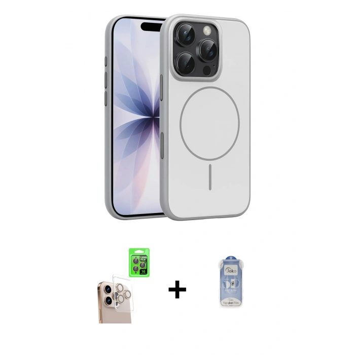 MARSİLYAN™- iPhone 16 Pro Max Kılıf Atlas Asil Prime - Siyah Joko Magic 5D Cam + Natural Grey Raze Metal Kamera Lens