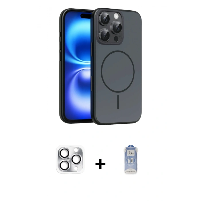 MARSİLYAN™- iPhone 16 Pro Max Kılıf Atlas Asil Prime - Siyah Joko Magic 5D Cam + Pers Alüminyum Kamera Lens - GS