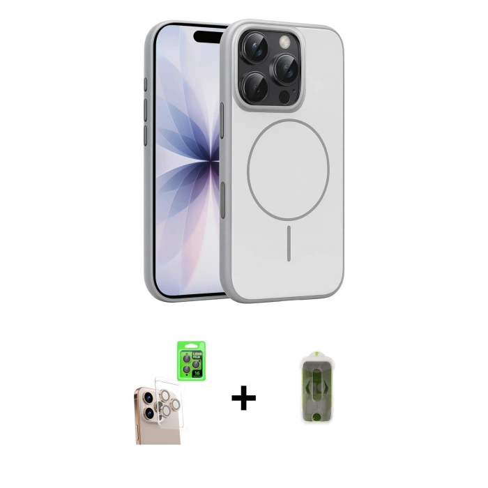 MARSİLYAN™- iPhone 16 Pro Max Kılıf Atlas Asil Prime - Siyah Joko Magic 5D Hayalet Cam + Natural Grey Raze Metal Kamera Lens