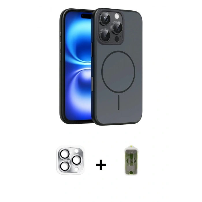 MARSİLYAN™- iPhone 16 Pro Max Kılıf Atlas Asil Prime - Siyah Joko Magic 5D Hayalet Cam + Pers Alüminyum Kamera Lens - GS