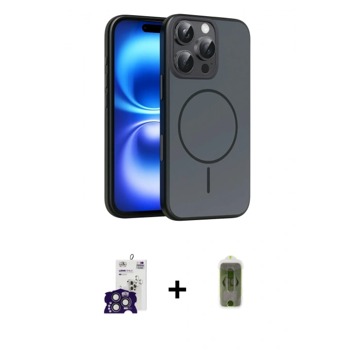 MARSİLYAN™- iPhone 16 Pro Max Kılıf Atlas Asil Prime - Siyah Joko Magic 5D Hayalet Cam + Bilvis Titan Kamera Lens - TMGI