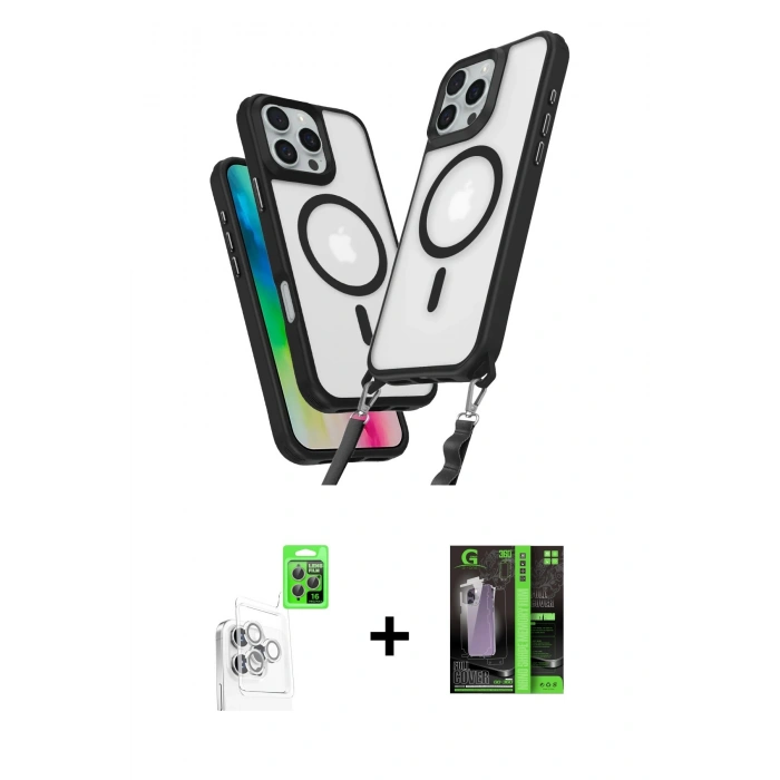 MARSİLYAN™- iPhone 16 Pro Max Kılıf Atlas Doku Koleksiyonu - Şeffaf 360 Full Body Arka Koruyucu + Raze Metal Kamera Lens - BZ