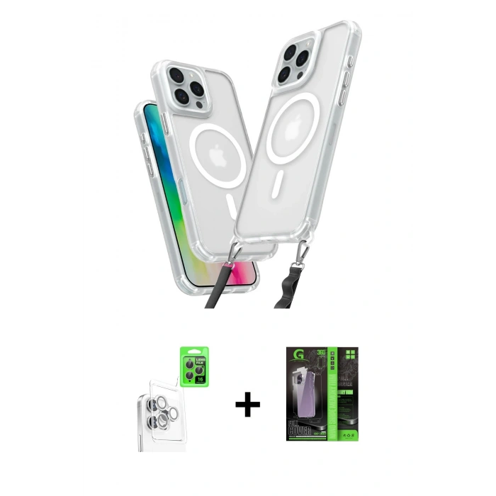 MARSİLYAN™- iPhone 16 Pro Max Kılıf Atlas Doku Koleksiyonu - Şeffaf 360 Full Body Arka Koruyucu + Raze Metal Kamera Lens - BZ