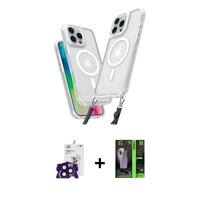 MARSİLYAN™- iPhone 16 Pro Max Kılıf Atlas Doku Koleksiyonu - Şeffaf 360 Full Body Arka Koruyucu + Bilvis Titan Kamera Lens - SH