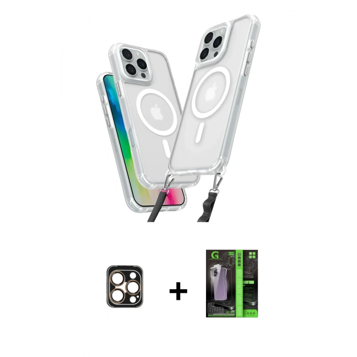 MARSİLYAN™- iPhone 16 Pro Max Kılıf Atlas Doku Koleksiyonu - Şeffaf 360 Full Body Arka Koruyucu + PVD Metal Kamera Lens - GD