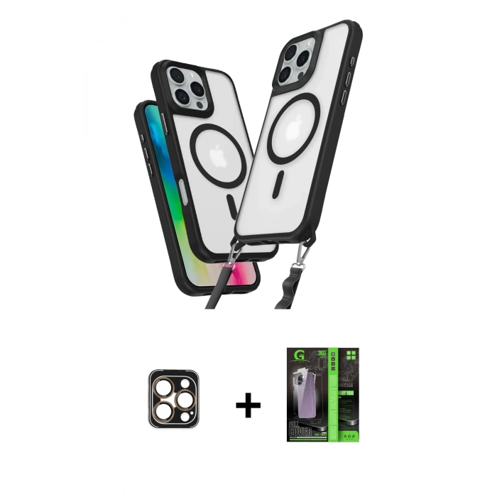 MARSİLYAN™- iPhone 16 Pro Max Kılıf Atlas Doku Koleksiyonu - Şeffaf 360 Full Body Arka Koruyucu + PVD Metal Kamera Lens - GD