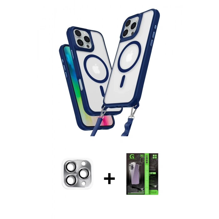 MARSİLYAN™- iPhone 16 Pro Max Kılıf Atlas Doku Koleksiyonu - Şeffaf 360 Full Body Arka Koruyucu + Pers Alüminyum Kamera Lens - GI