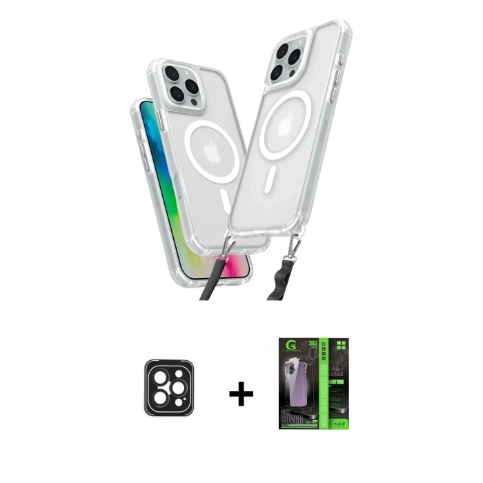 MARSİLYAN™- iPhone 16 Pro Max Kılıf Atlas Doku Koleksiyonu - Şeffaf 360 Full Body Arka Koruyucu + PVD Metal Kamera Lens - SH